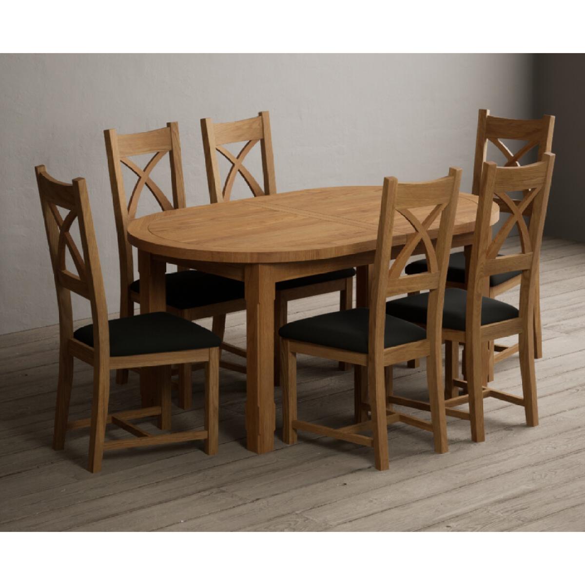 Extending Caversham Oak Oval Dining Table with 10 Black Natural Solid Oak Chairs – image 16