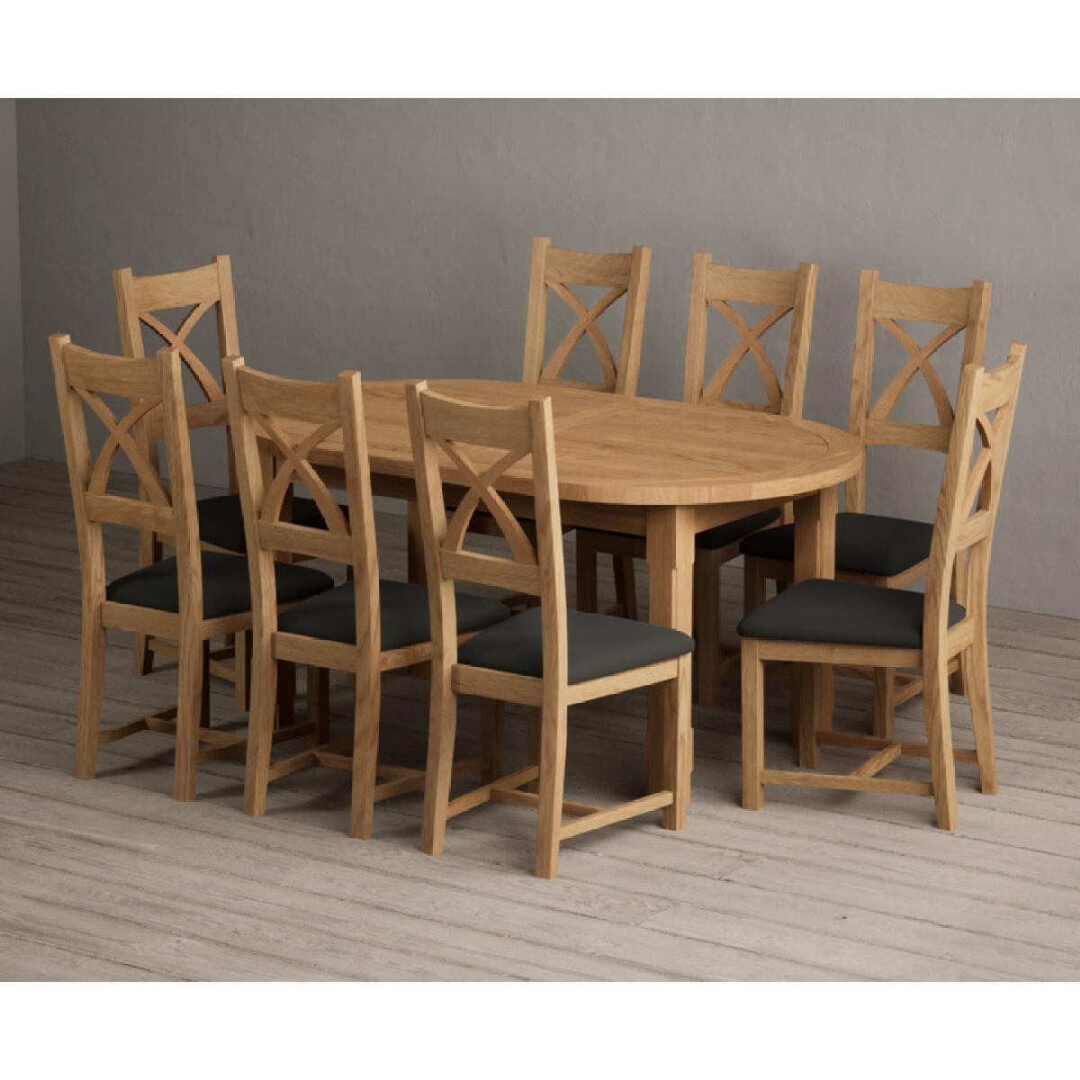 Extending Caversham Oak Oval Dining Table with 10 Black Natural Solid Oak Chairs – image 17