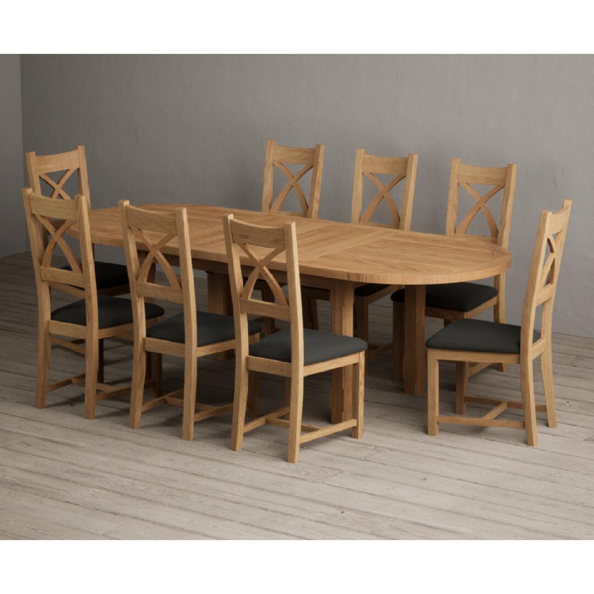 Extending Caversham Oak Oval Dining Table with 10 Black Natural Solid Oak Chairs – image 20