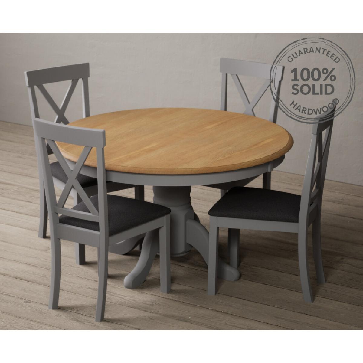 Hertford 120cm Oak and Light Grey Painted Round Pedestal Table With 6 Brown Hertford Chairs – image 2