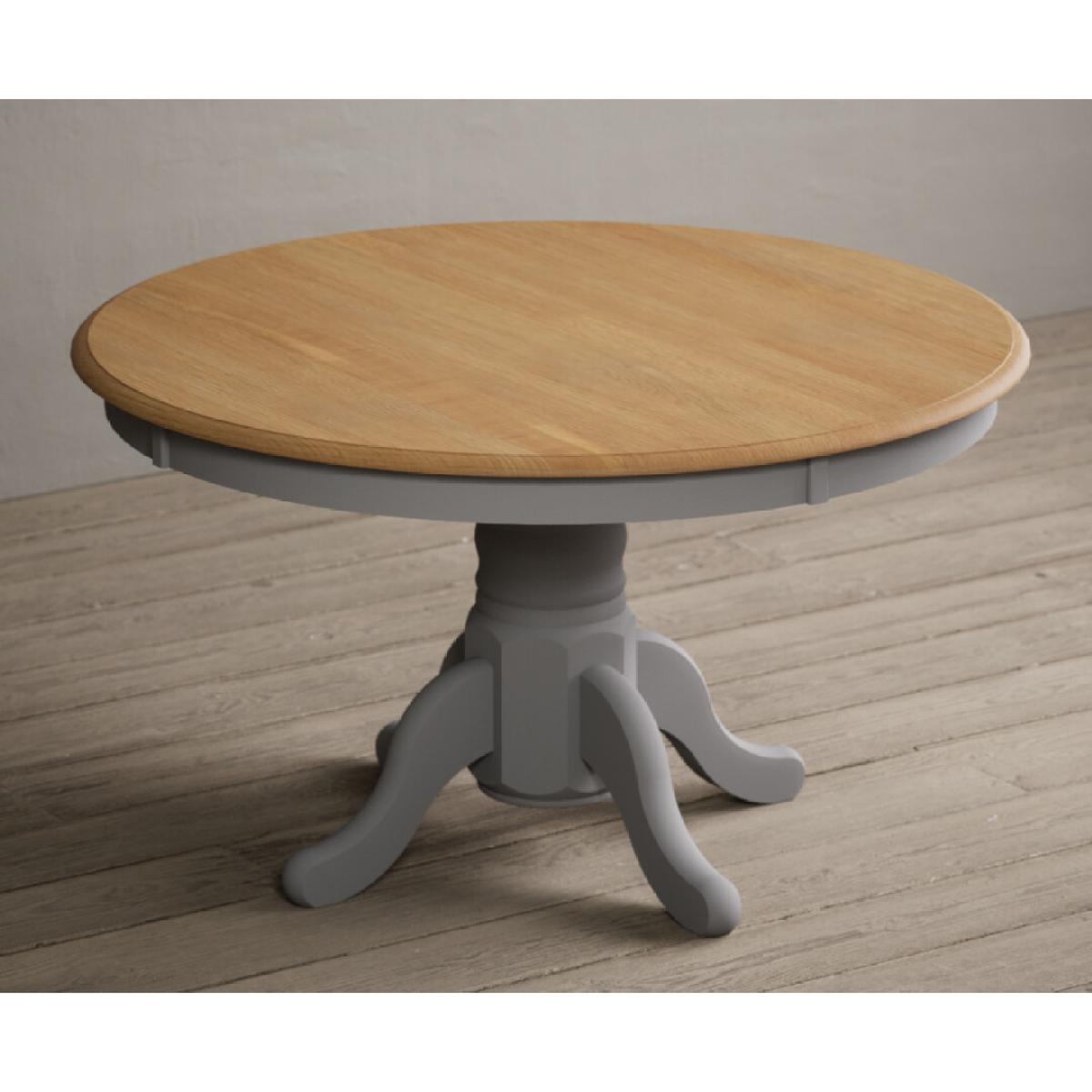Hertford 120cm Oak and Light Grey Painted Round Pedestal Table With 6 Brown Hertford Chairs – image 11