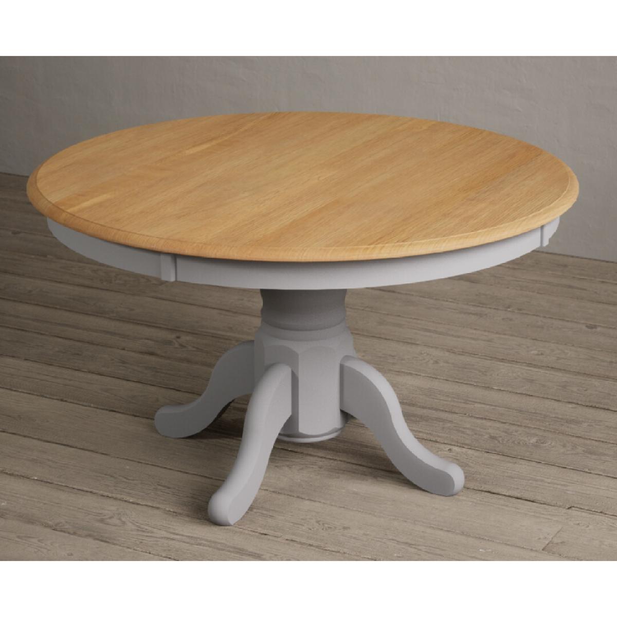 Hertford 120cm Oak and Light Grey Painted Round Pedestal Table With 6 Brown Hertford Chairs – image 12