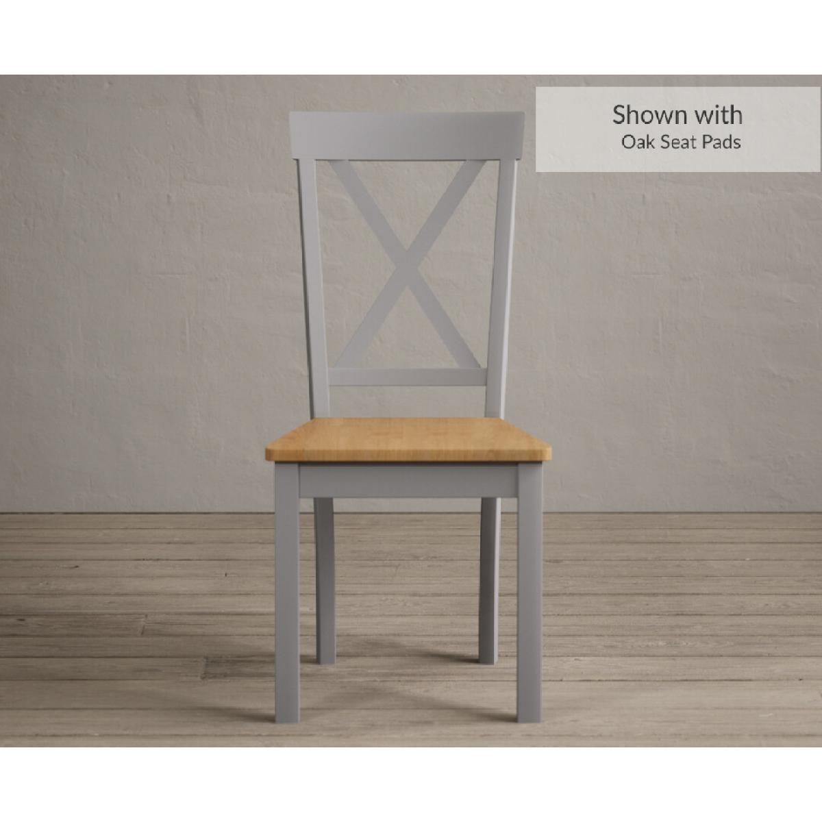 Hertford 120cm Oak and Light Grey Painted Round Pedestal Table With 6 Brown Hertford Chairs – image 5