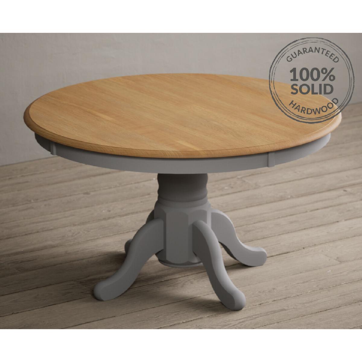 Hertford 120cm Oak and Light Grey Painted Round Pedestal Table With 6 Brown Hertford Chairs – image 6