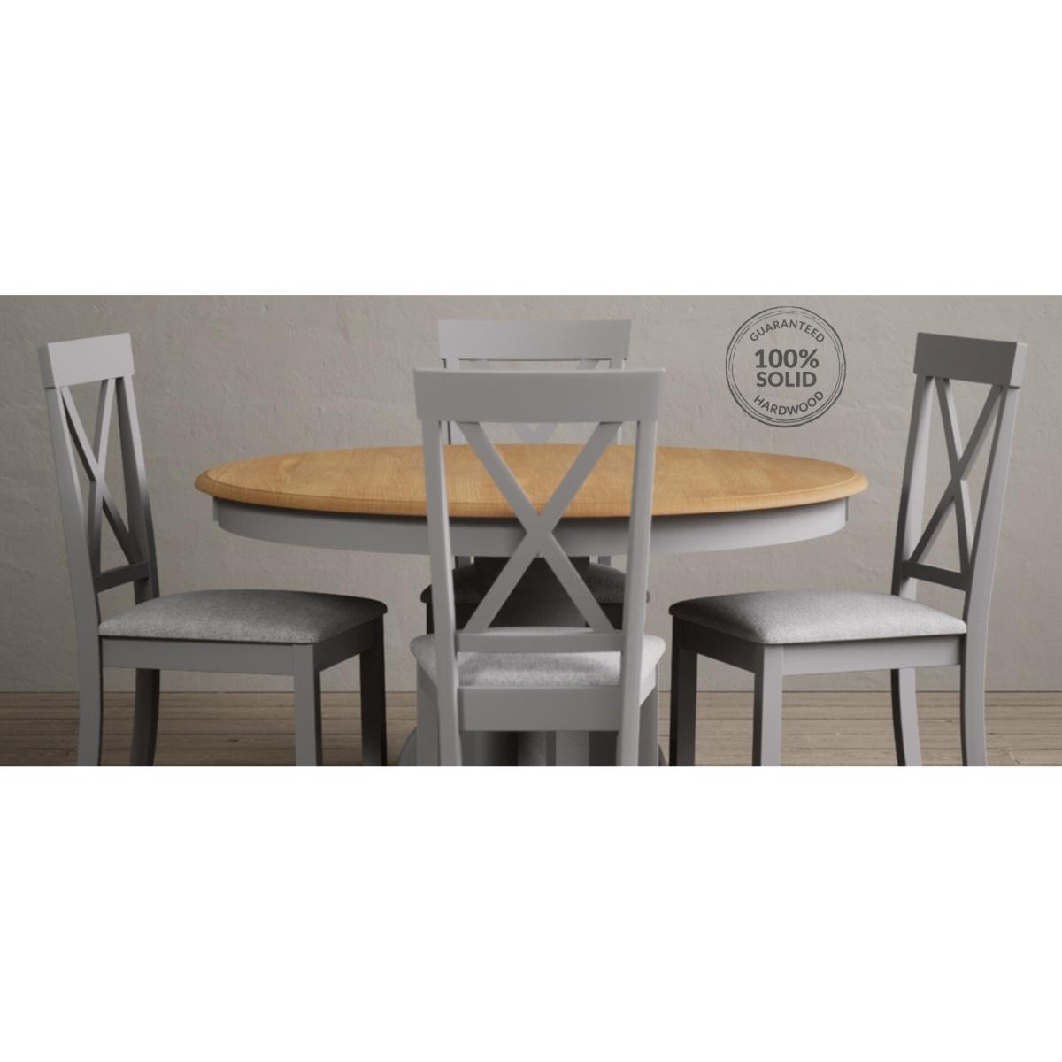 Hertford 120cm Oak and Light Grey Painted Round Pedestal Table With 6 Brown Hertford Chairs – image 9