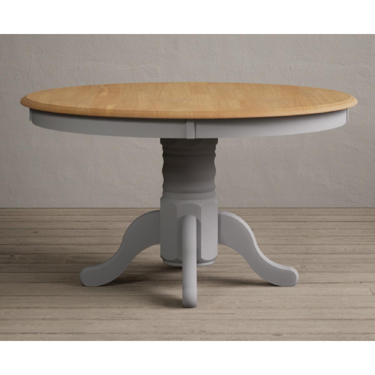 Hertford 120cm Oak and Light Grey Painted Round Pedestal Table With 6 Brown Hertford Chairs – image 10