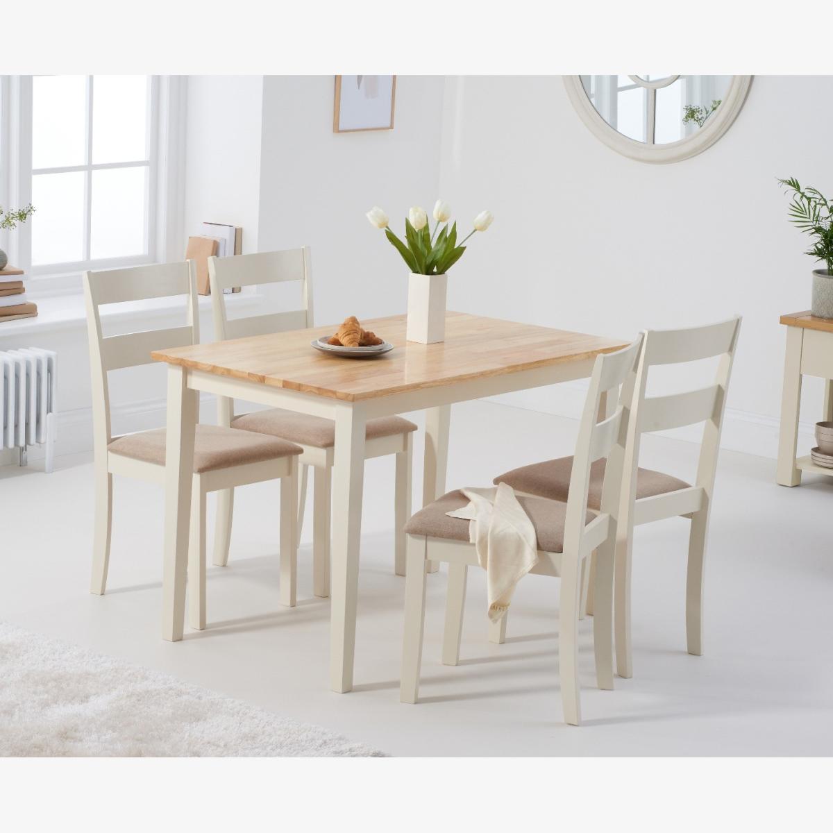 Chiltern 114cm Oak and Cream Painted Table With 6 Oak and Cream Chiltern Chairs With Cream Fabric Seats