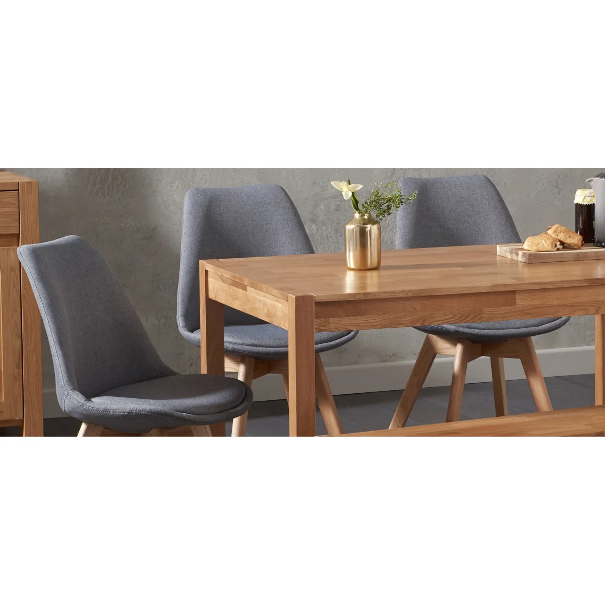 York 150cm Solid Oak Dining Table with 4 Dark Grey Orson Chairs with 2 Oak Benches – image 7