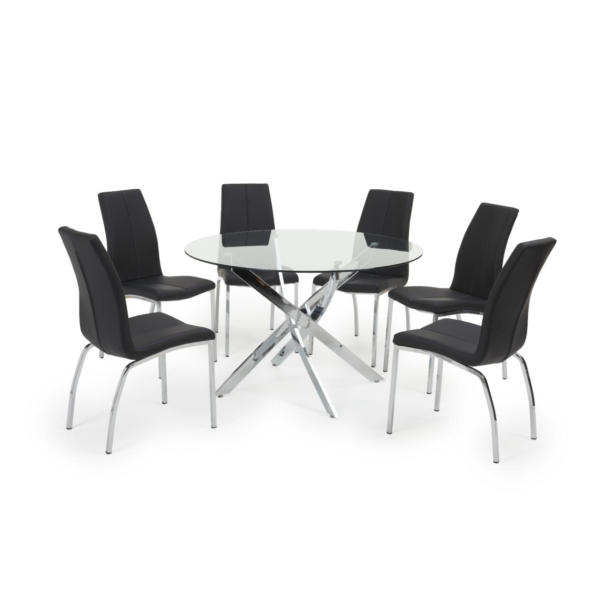 Denver 120cm Glass Dining Table With 4 Ivory White Cavello Chairs – image 7