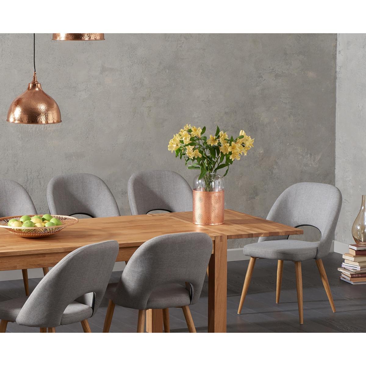 Thetford 180cm Oak Dining Table with 6 Grey Chairs with Thetford 45cm Oak Extensions – image 2
