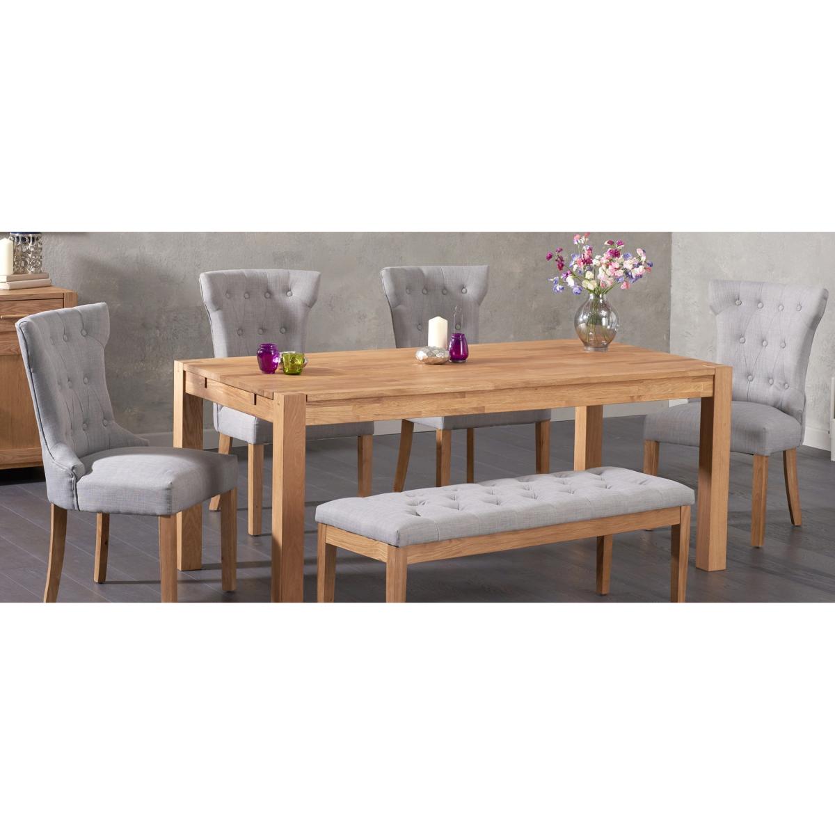 Thetford 180cm Oak Dining Table with 6 Grey Chairs with Thetford 45cm Oak Extensions – image 14
