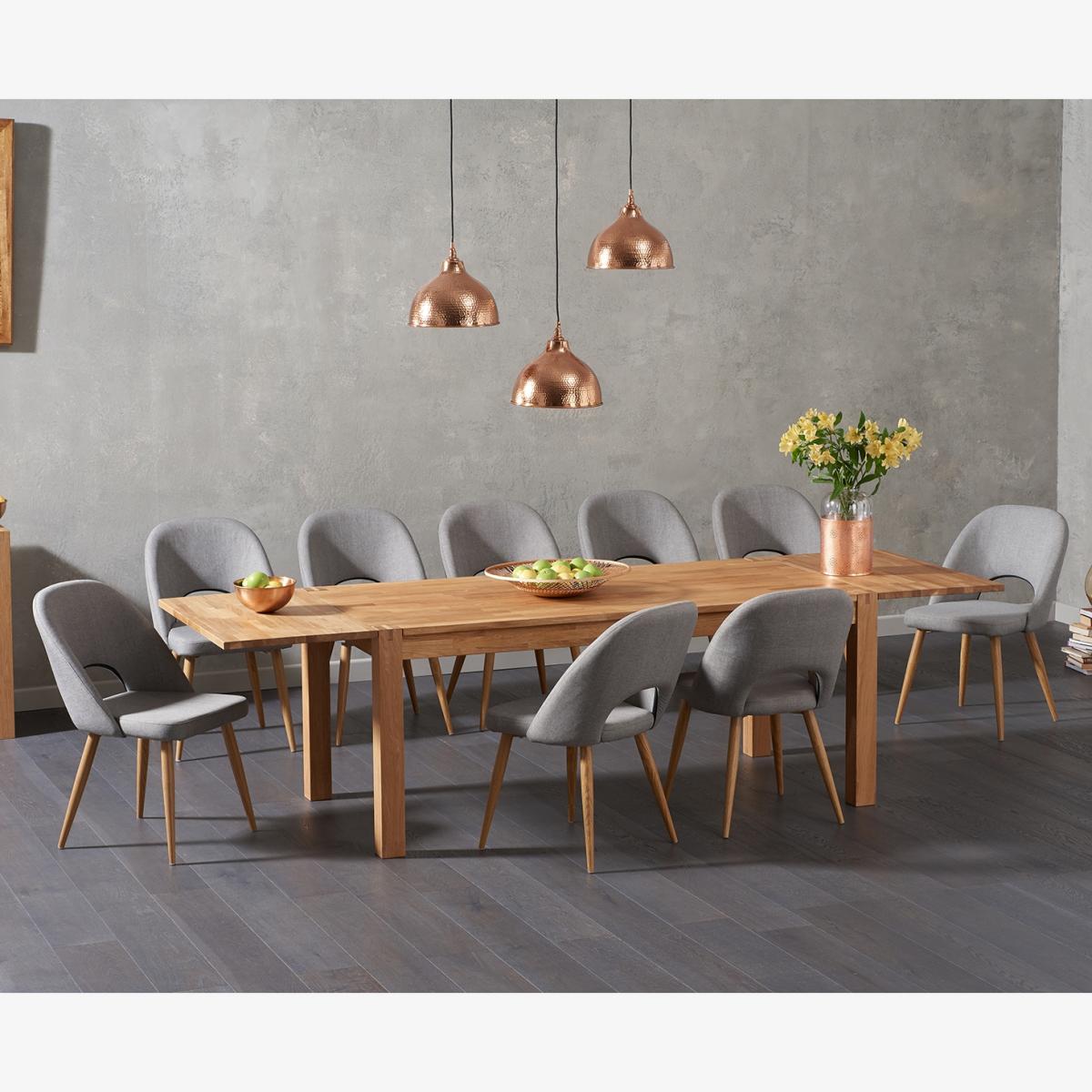 Thetford 180cm Oak Dining Table with 6 Grey Chairs with Thetford 45cm Oak Extensions – image 1