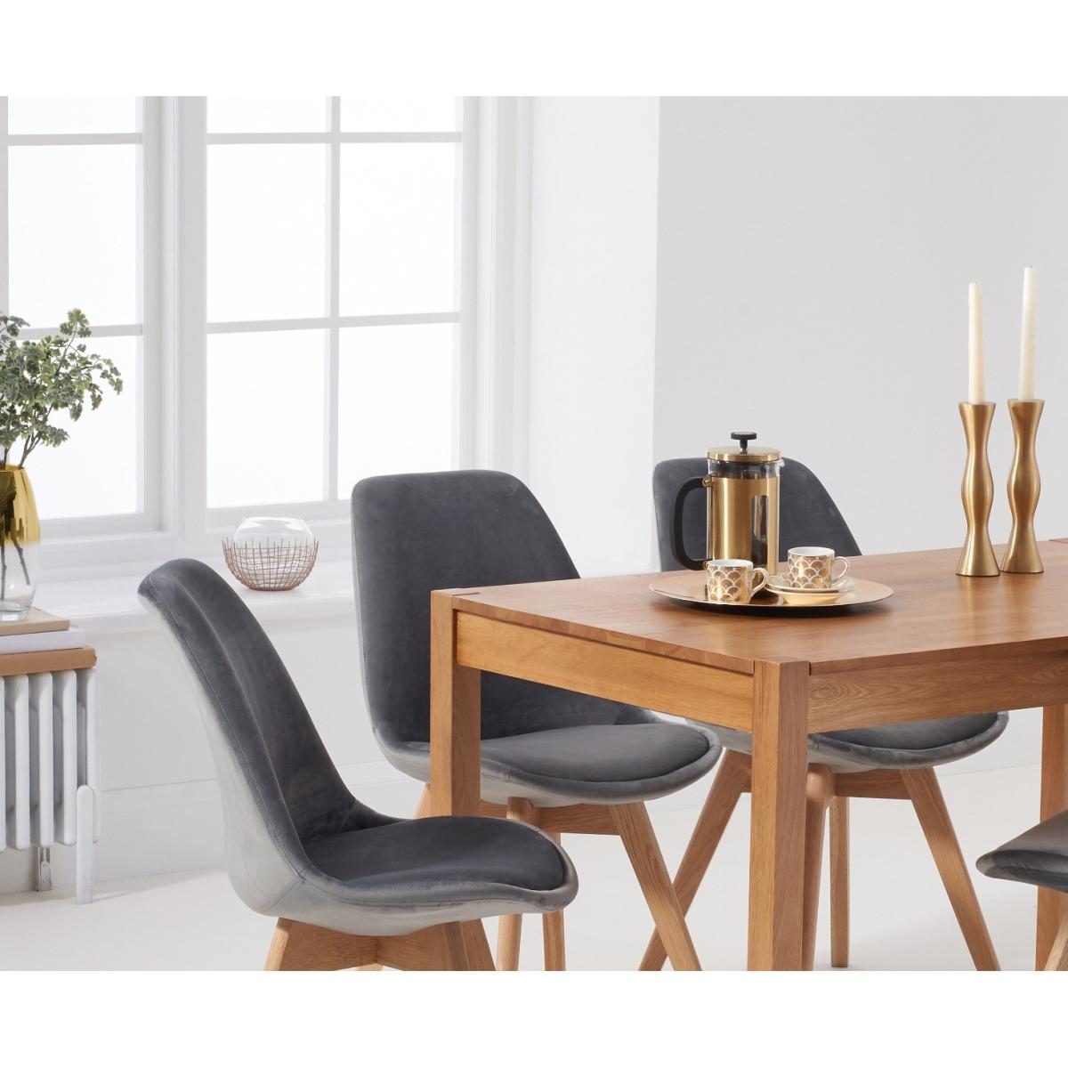 York 120cm Solid Oak Dining Table With 4 Grey Orson Velvet Chairs – image 2