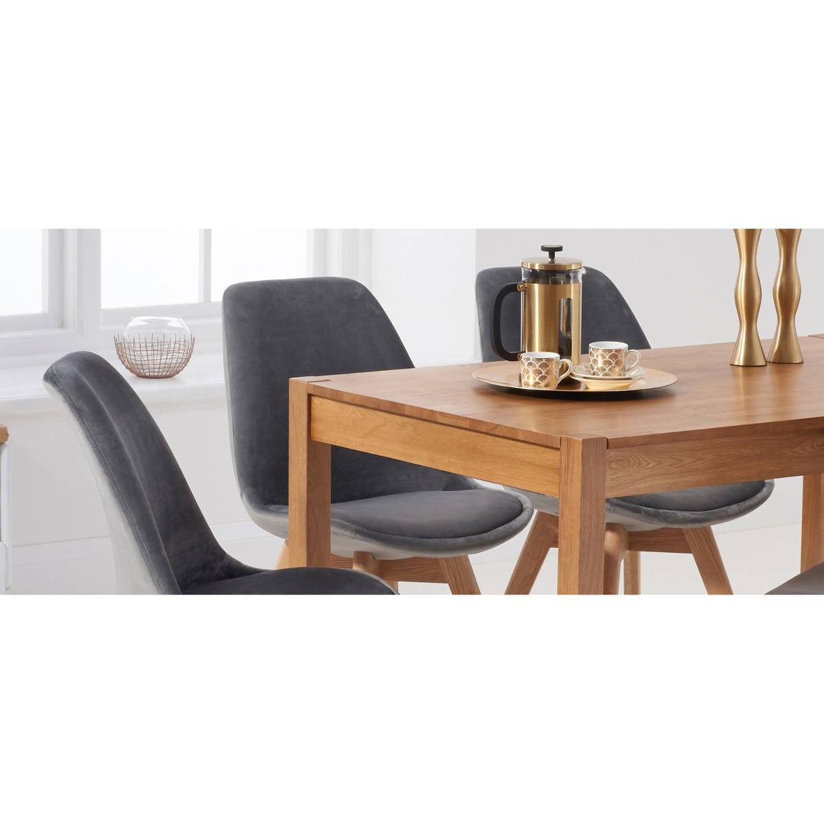 York 120cm Solid Oak Dining Table With 4 Grey Orson Velvet Chairs – image 6
