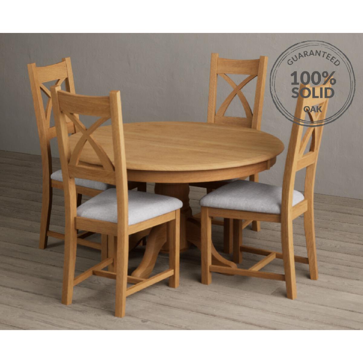 Hertford 120cm Fixed Top Solid Oak Round Pedestal Table With 6 Oak X Back Chairs – image 2