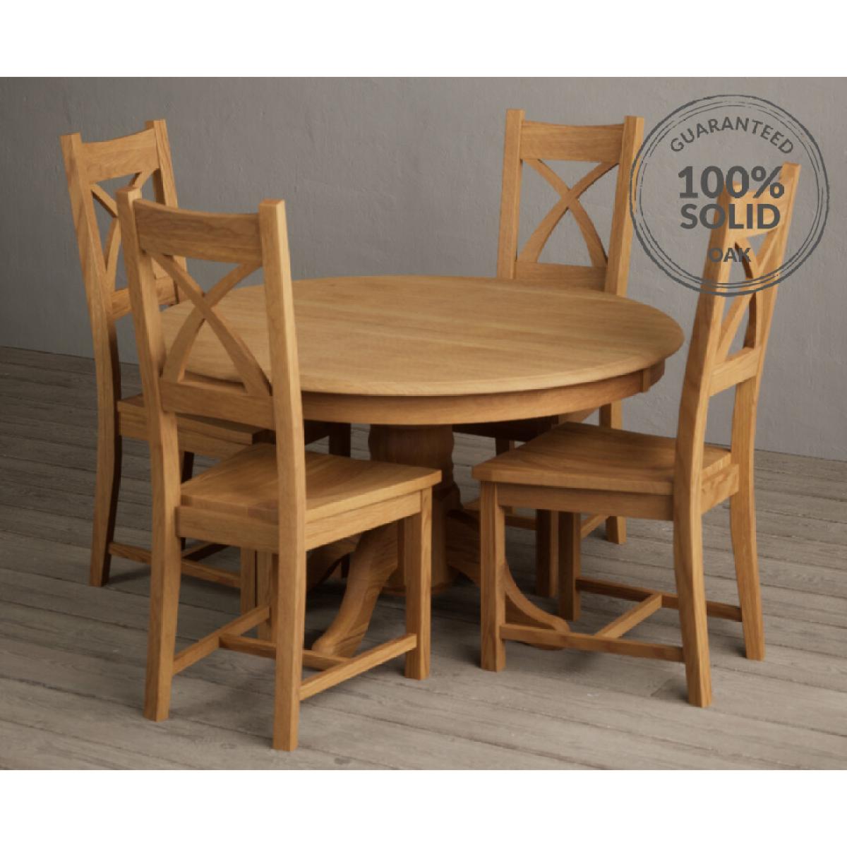 Hertford 120cm Fixed Top Solid Oak Round Pedestal Table With 6 Oak X Back Chairs – image 16