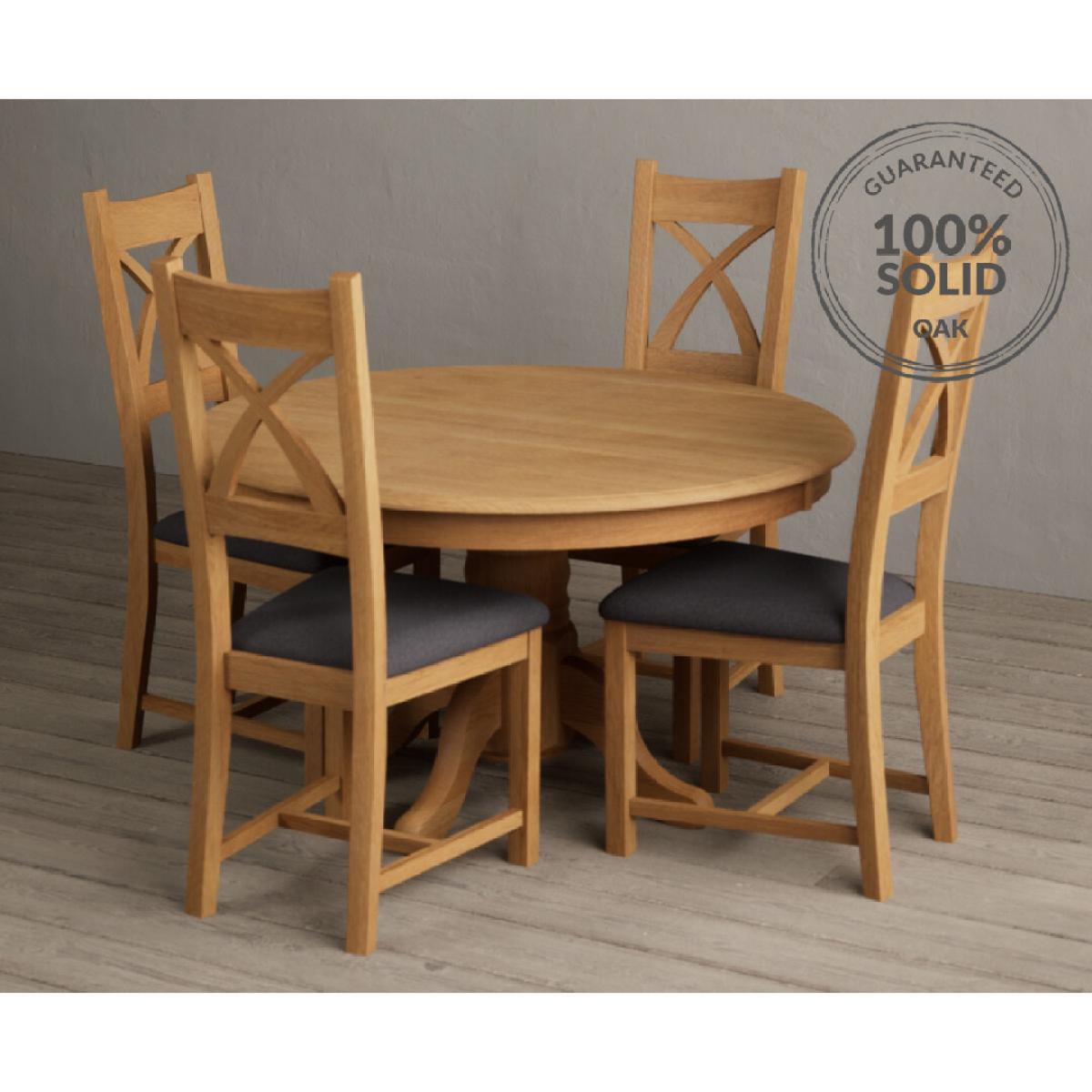 Hertford 120cm Fixed Top Solid Oak Round Pedestal Table With 6 Oak X Back Chairs – image 17