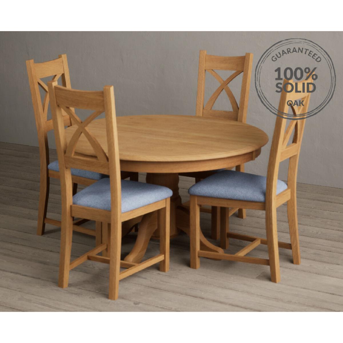 Hertford 120cm Fixed Top Solid Oak Round Pedestal Table With 6 Oak X Back Chairs – image 18