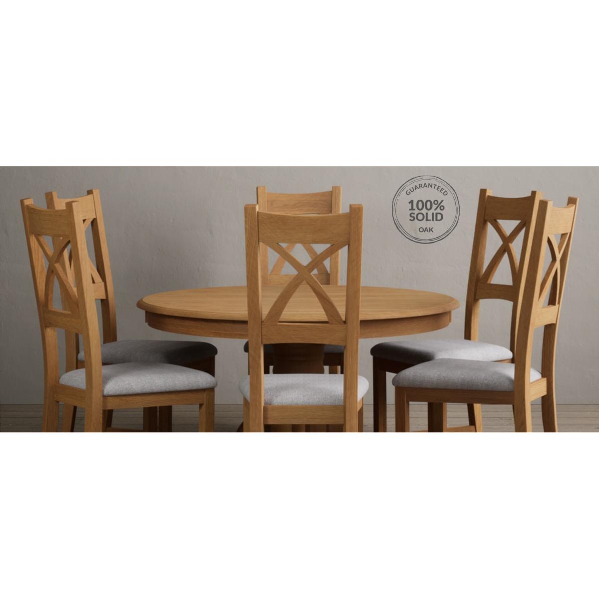 Hertford 120cm Fixed Top Solid Oak Round Pedestal Table With 6 Oak X Back Chairs – image 19
