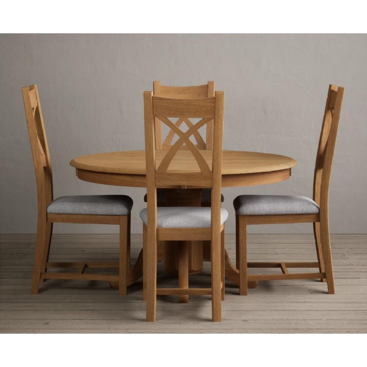 Hertford 120cm Fixed Top Solid Oak Round Pedestal Table With 6 Oak X Back Chairs – image 3