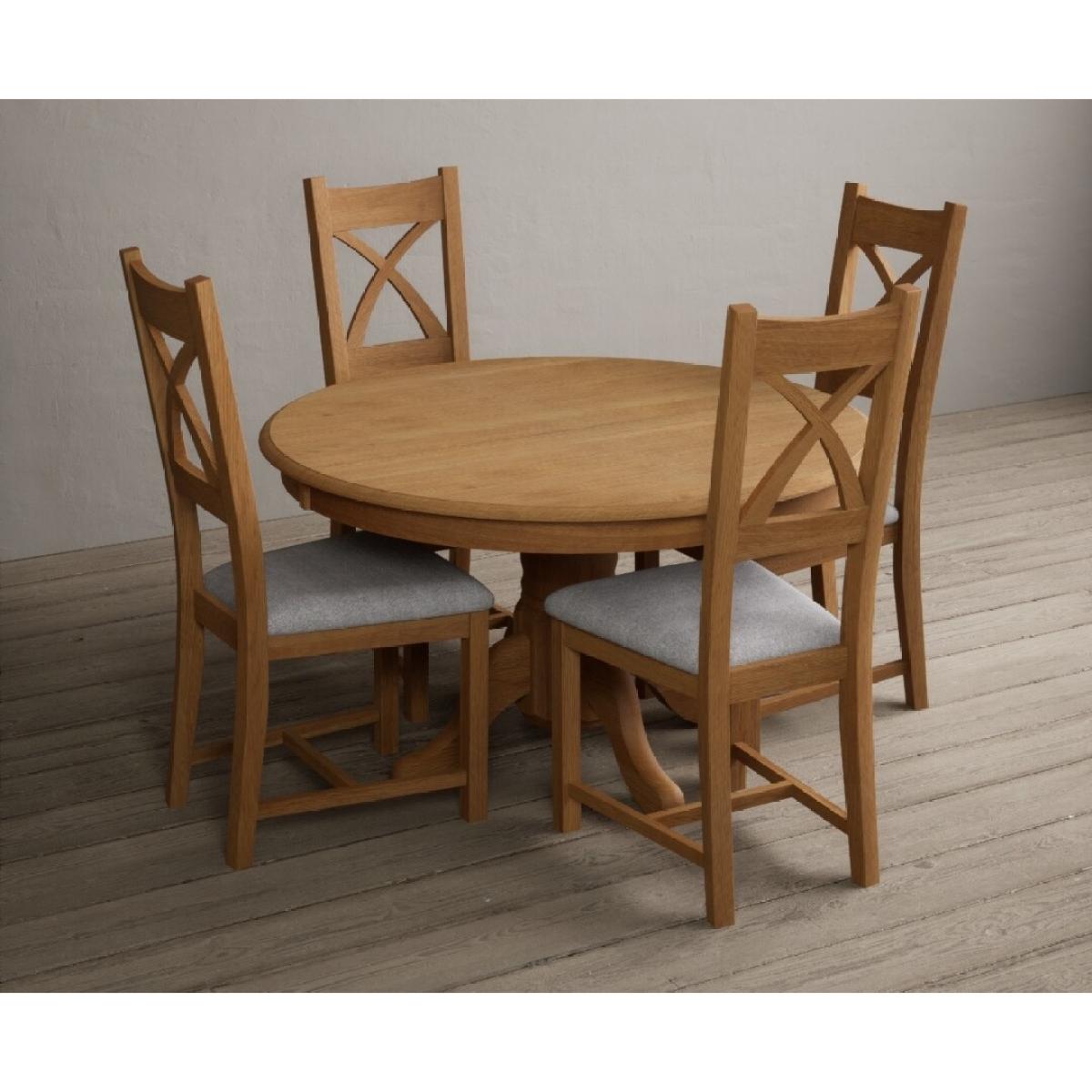 Hertford 120cm Fixed Top Solid Oak Round Pedestal Table With 6 Oak X Back Chairs – image 4