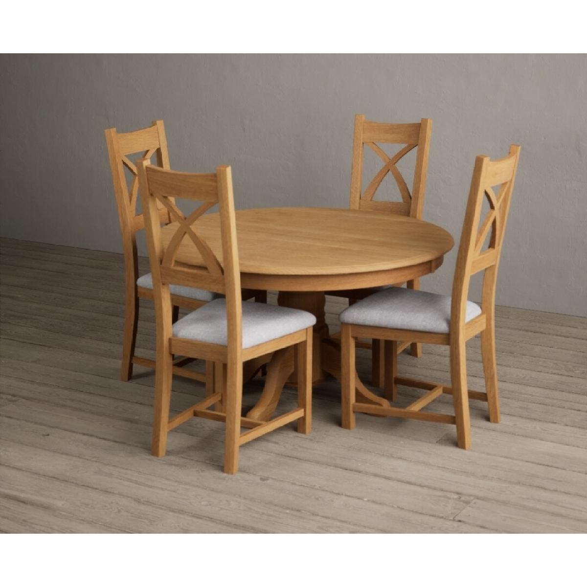Hertford 120cm Fixed Top Solid Oak Round Pedestal Table With 6 Oak X Back Chairs – image 5