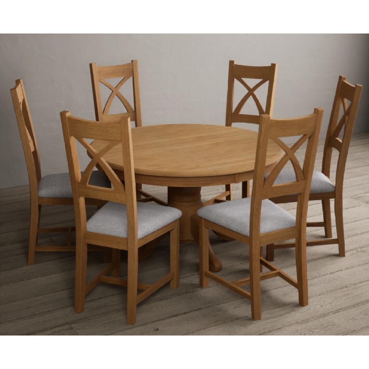 Hertford 120cm Fixed Top Solid Oak Round Pedestal Table With 6 Oak X Back Chairs – image 6