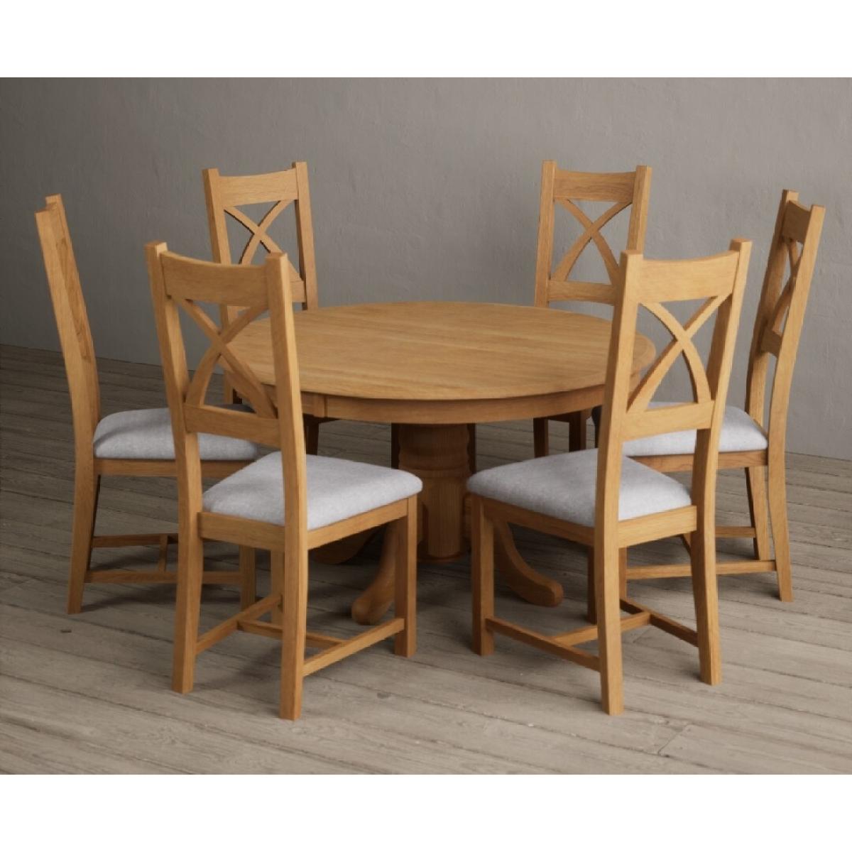 Hertford 120cm Fixed Top Solid Oak Round Pedestal Table With 6 Oak X Back Chairs – image 7