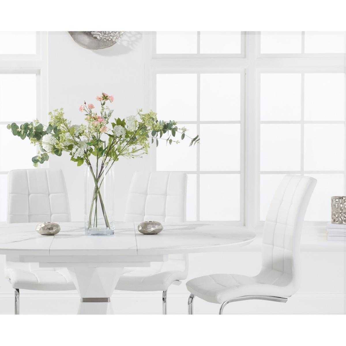 Venosa 120cm Round White Extending Dining Table With 6 Black Vigo Chairs – image 2
