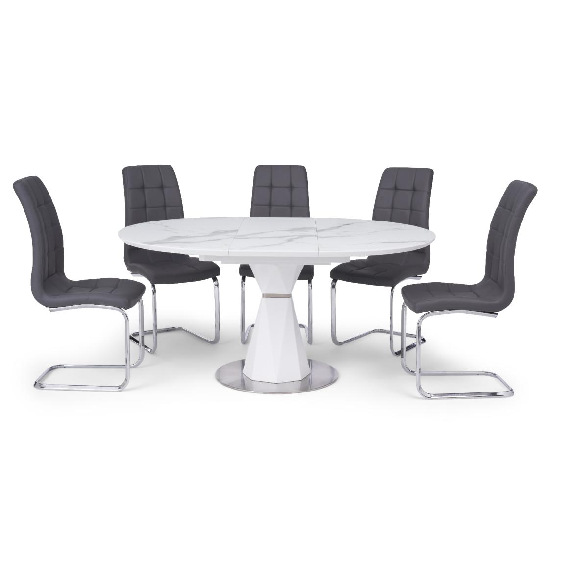 Venosa 120cm Round White Extending Dining Table With 6 Black Vigo Chairs – image 9
