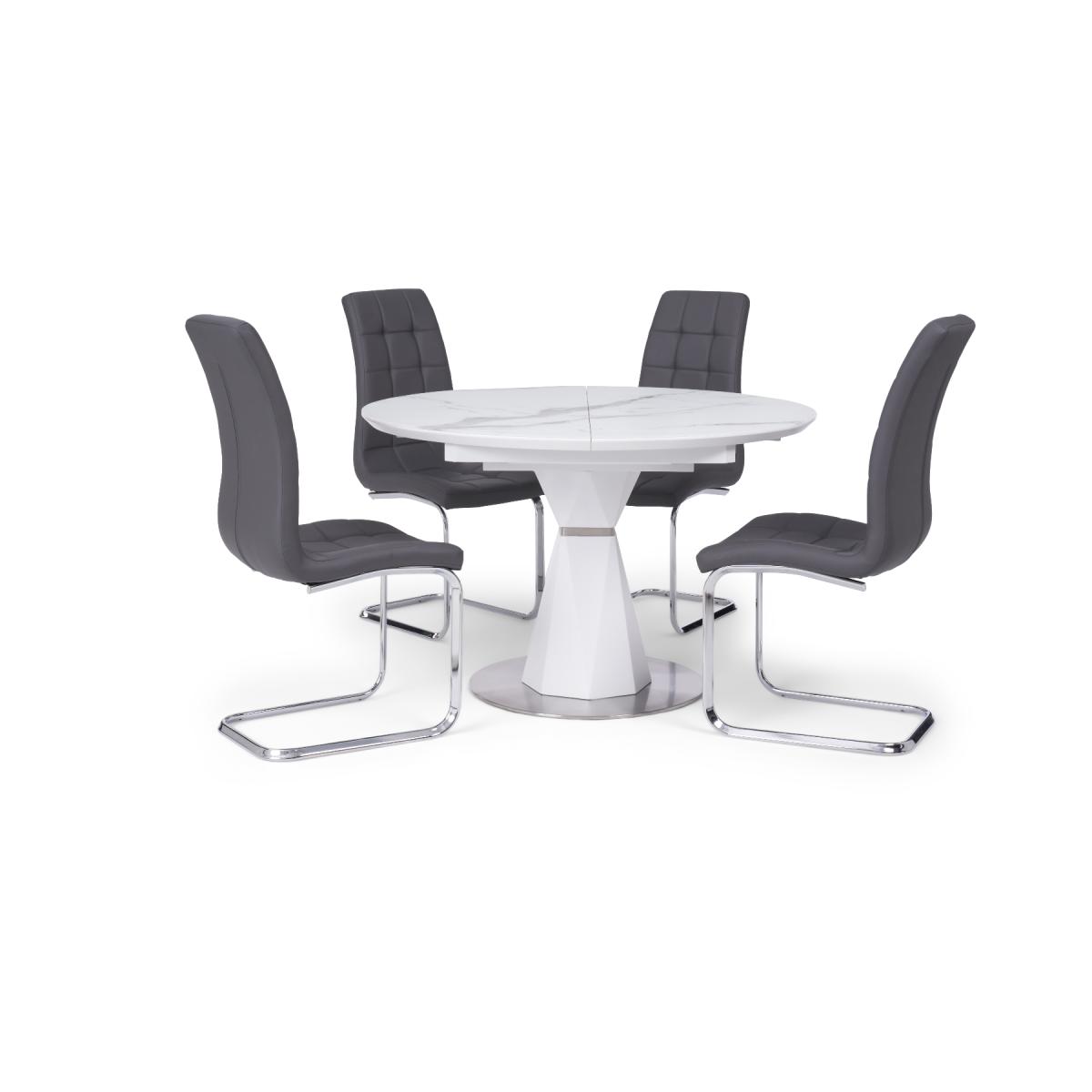 Venosa 120cm Round White Extending Dining Table With 6 Black Vigo Chairs – image 10