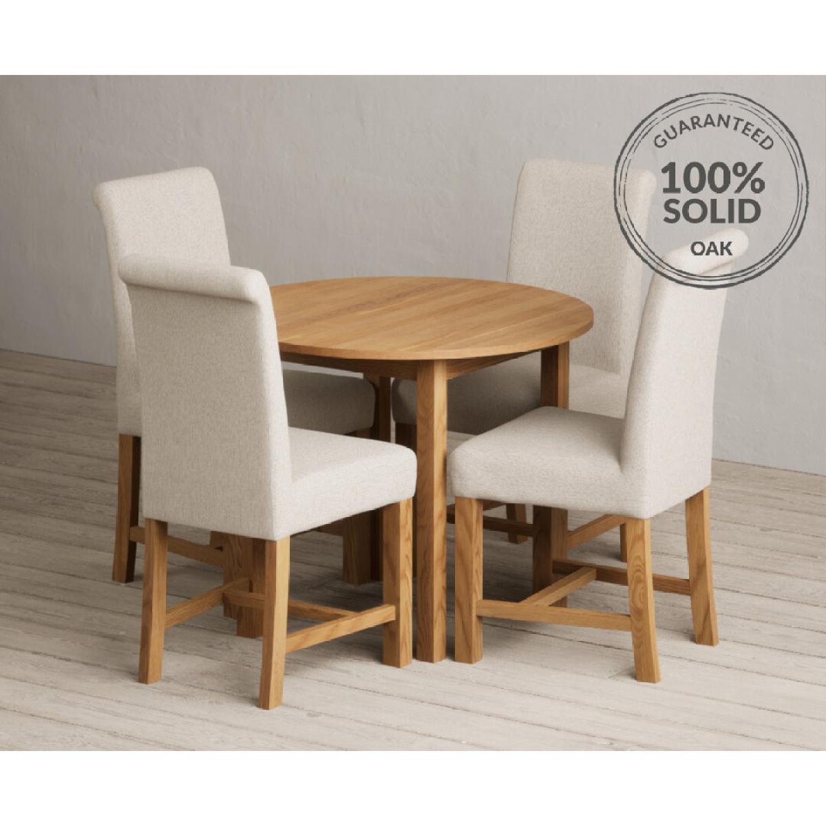 Extending York 90cm Solid Oak Dining Table with 4 Natural Chairs – image 2