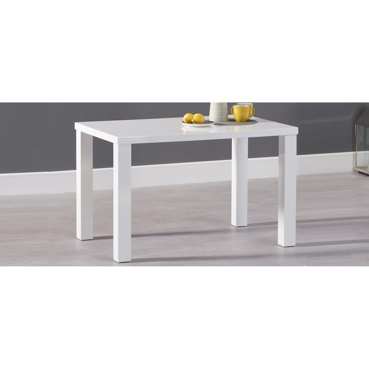 Seattle 120cm White High Gloss Dining Table with 4 White Marco Chairs and 1 Austin Grey Bench – image 11