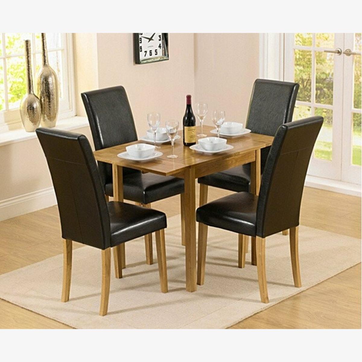 Ex-display Oxford 70cm Solid Oak Extending Dining Table with TWO Albany Brown Chairs