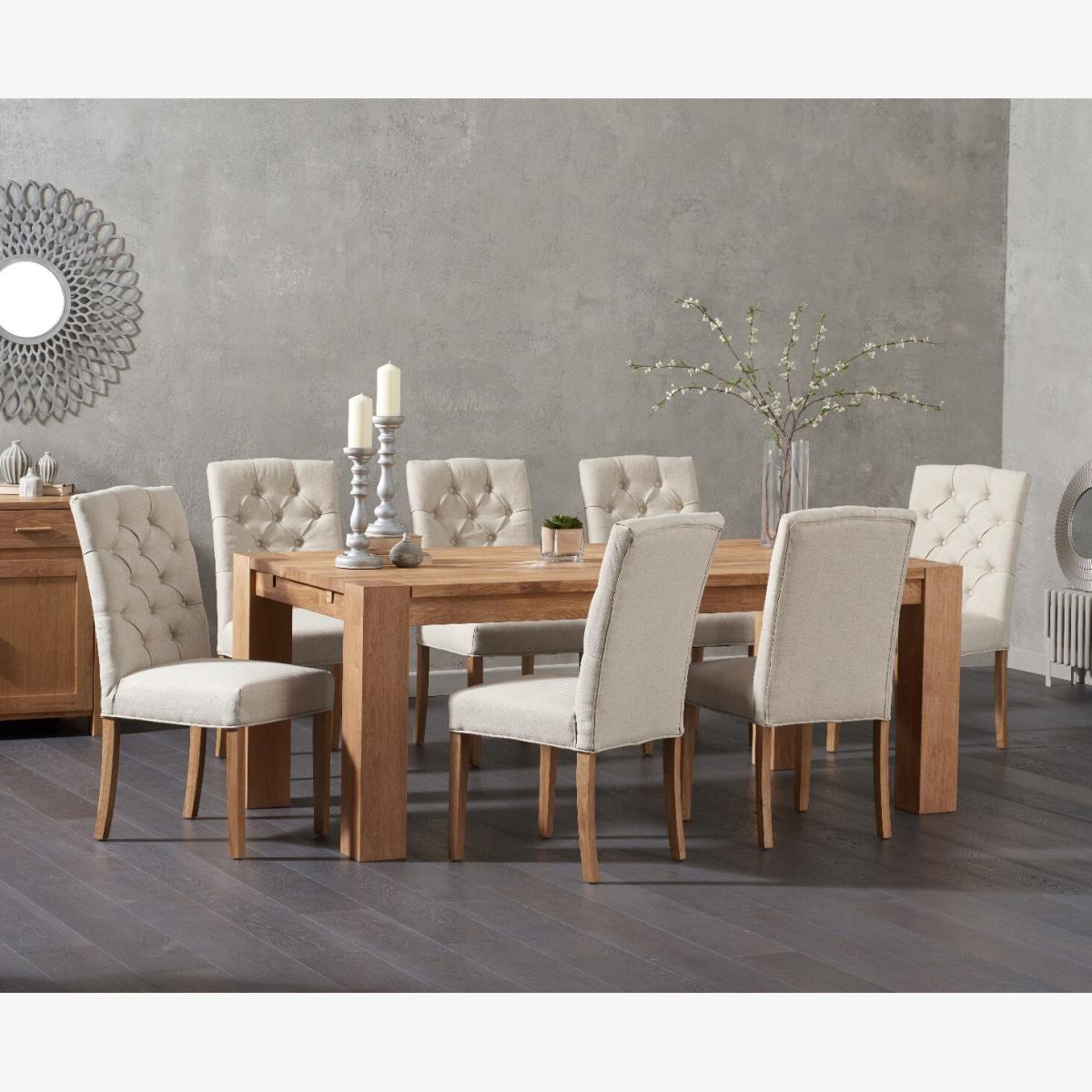Sheringham 200cm Solid Oak Dining Table with 6 Natural Isabella Chairs with Sheringham Oak Extensions (Pair) – image 1