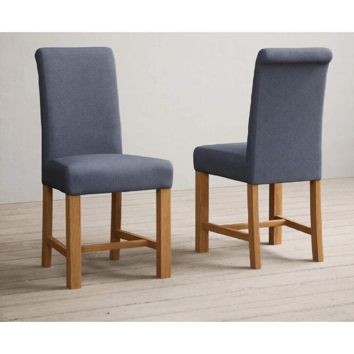 Sheringham 200cm Solid Oak Dining Table with Sheringham Oak Extensions (Pair) with 8 Blue Scroll Back Chairs – image 5