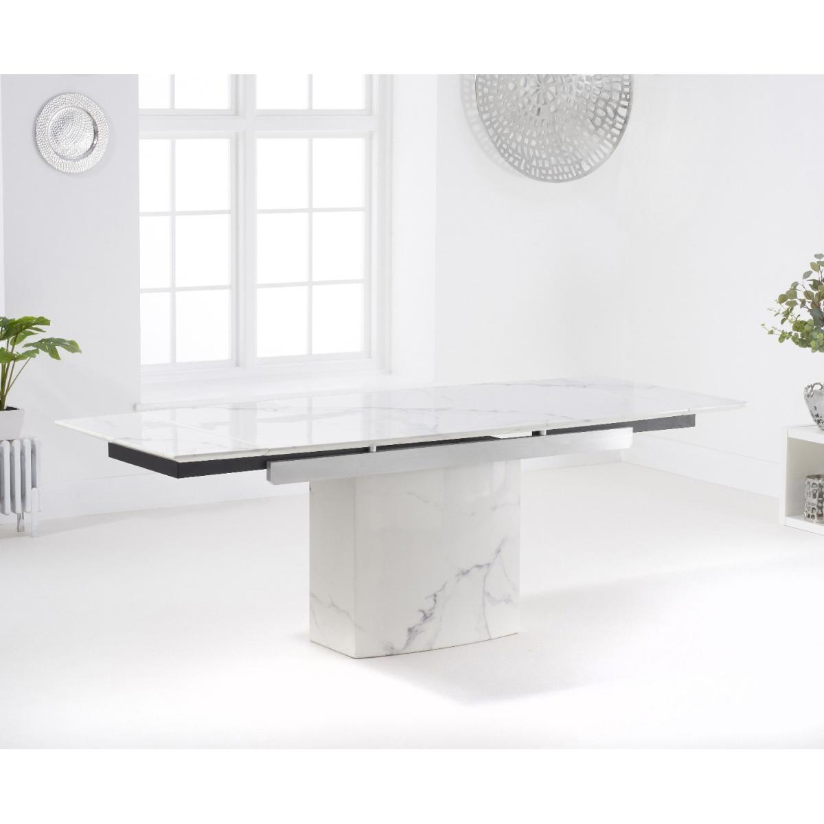 Savona 160cm Extending White Marble Dining Table With 8 Grey Austin Faux Leather Chairs – image 13