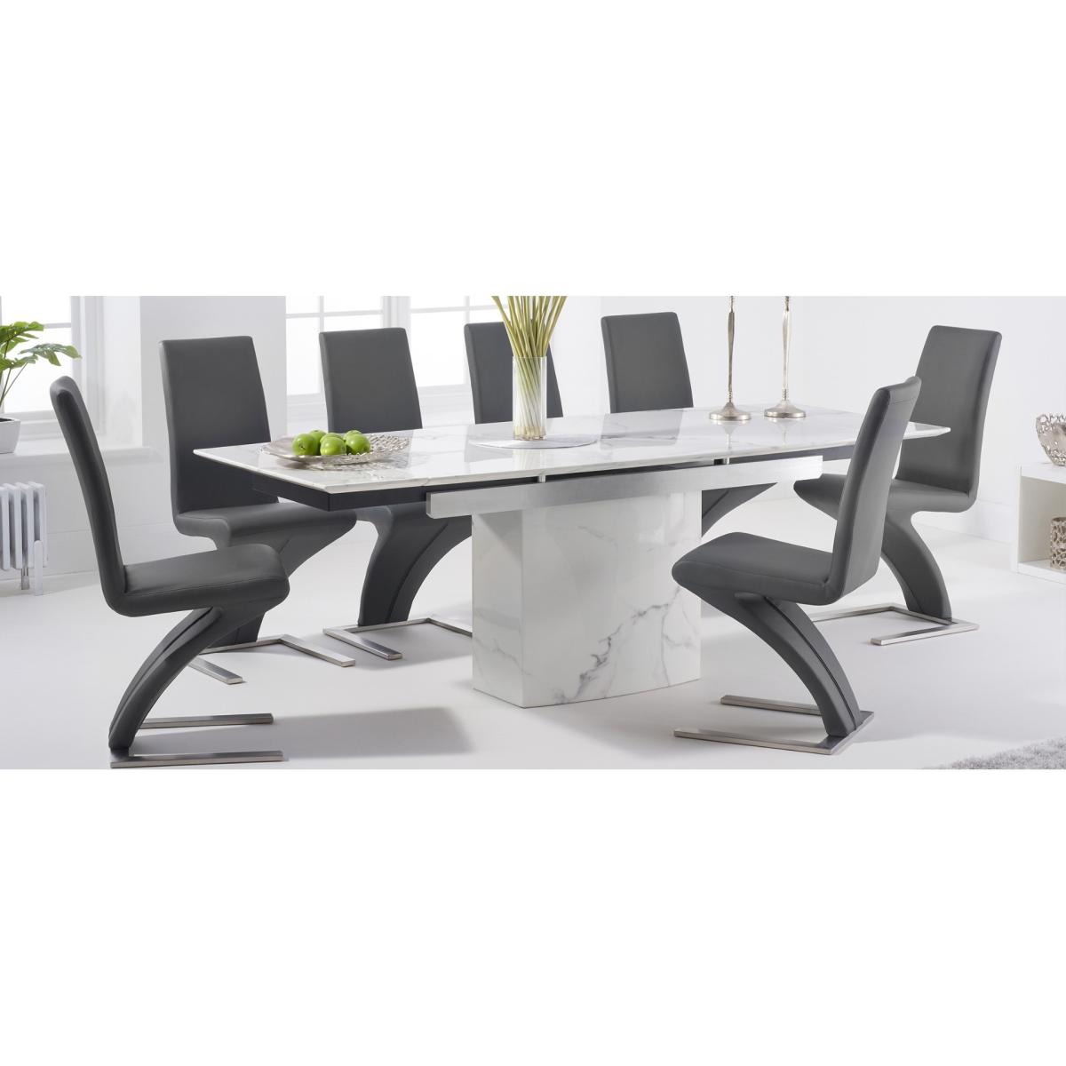 Savona 160cm Extending White Marble Dining Table With 8 Grey Austin Faux Leather Chairs – image 15