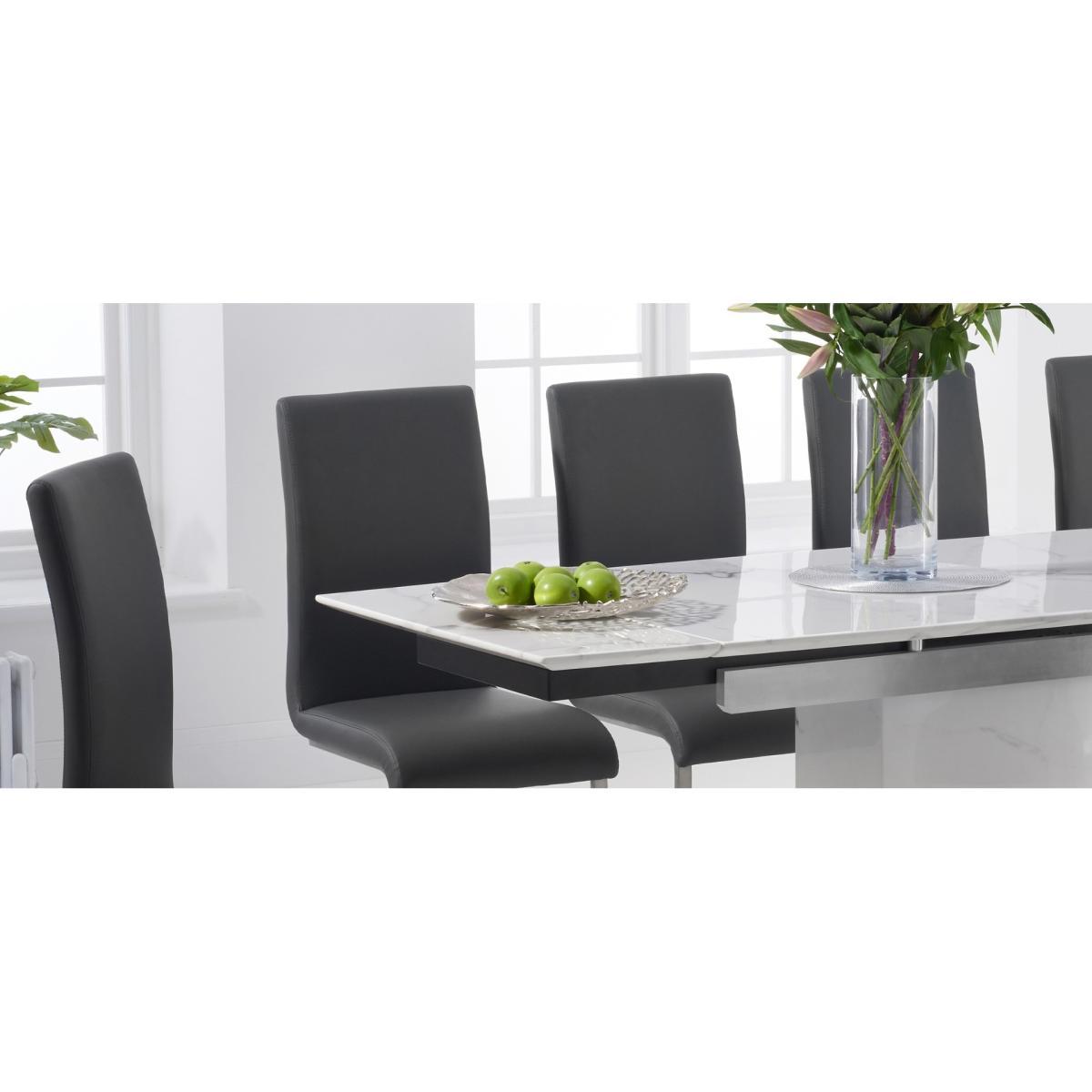 Savona 160cm Extending White Marble Dining Table With 8 Grey Austin Faux Leather Chairs – image 9