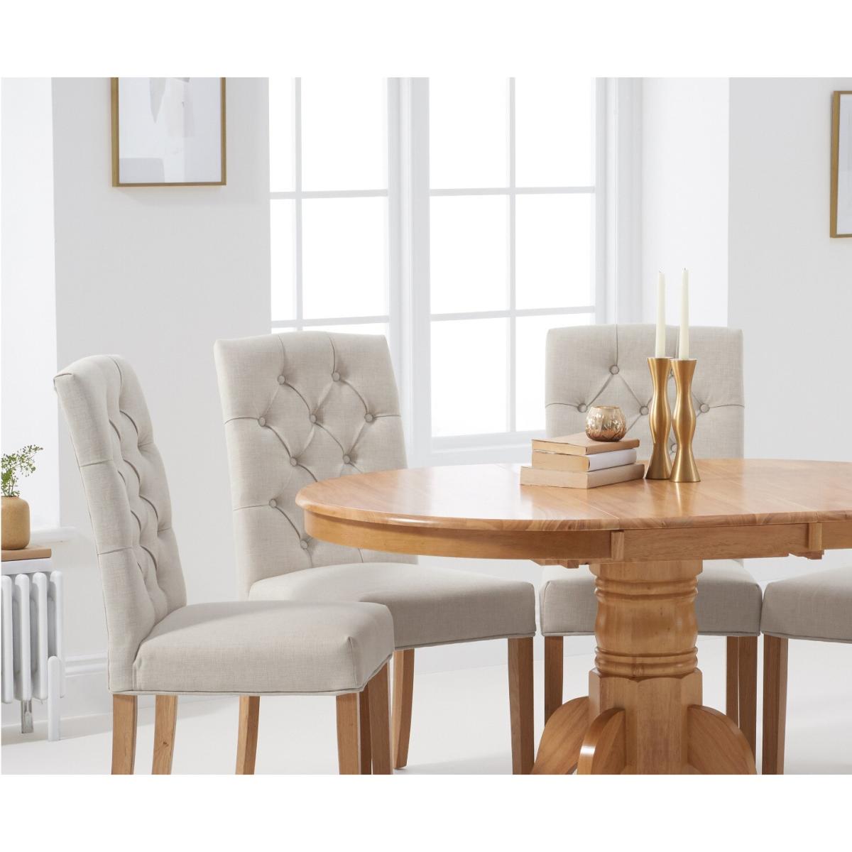 Epsom Pedestal Extending Dining Table With 6 Grey Isabella Fabric Chairs – image 2
