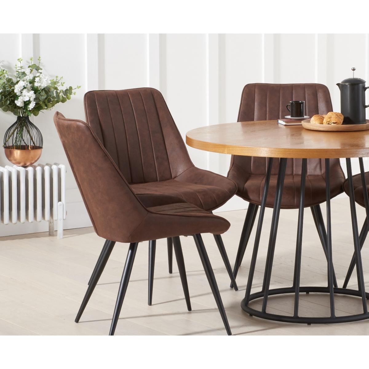 Hoxton 110cm Industrial Dining Table Round with Marcel Antique Chairs - Brown, 4 Chairs – image 2