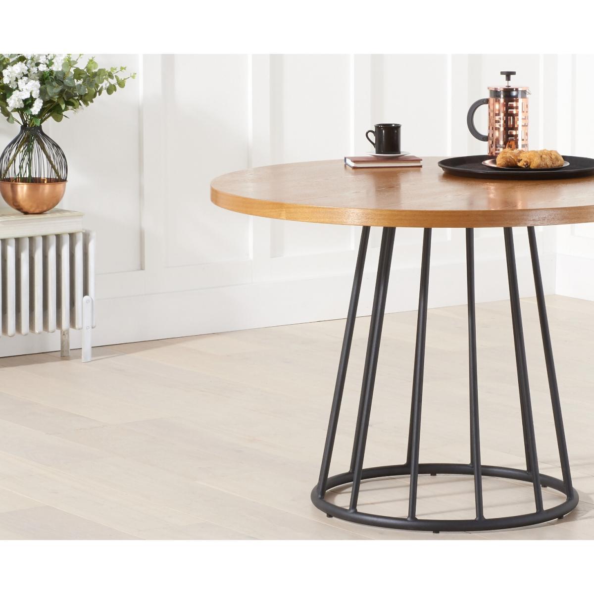 Hoxton 110cm Industrial Dining Table Round with Marcel Antique Chairs - Brown, 4 Chairs – image 5