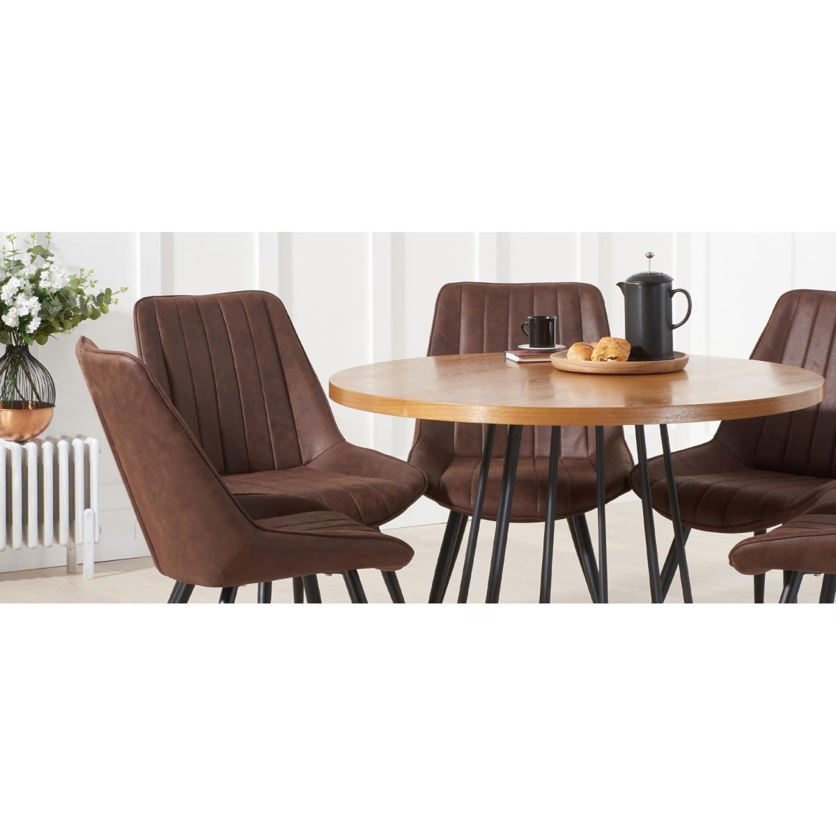 Hoxton 110cm Industrial Dining Table Round with Marcel Antique Chairs - Brown, 4 Chairs – image 8