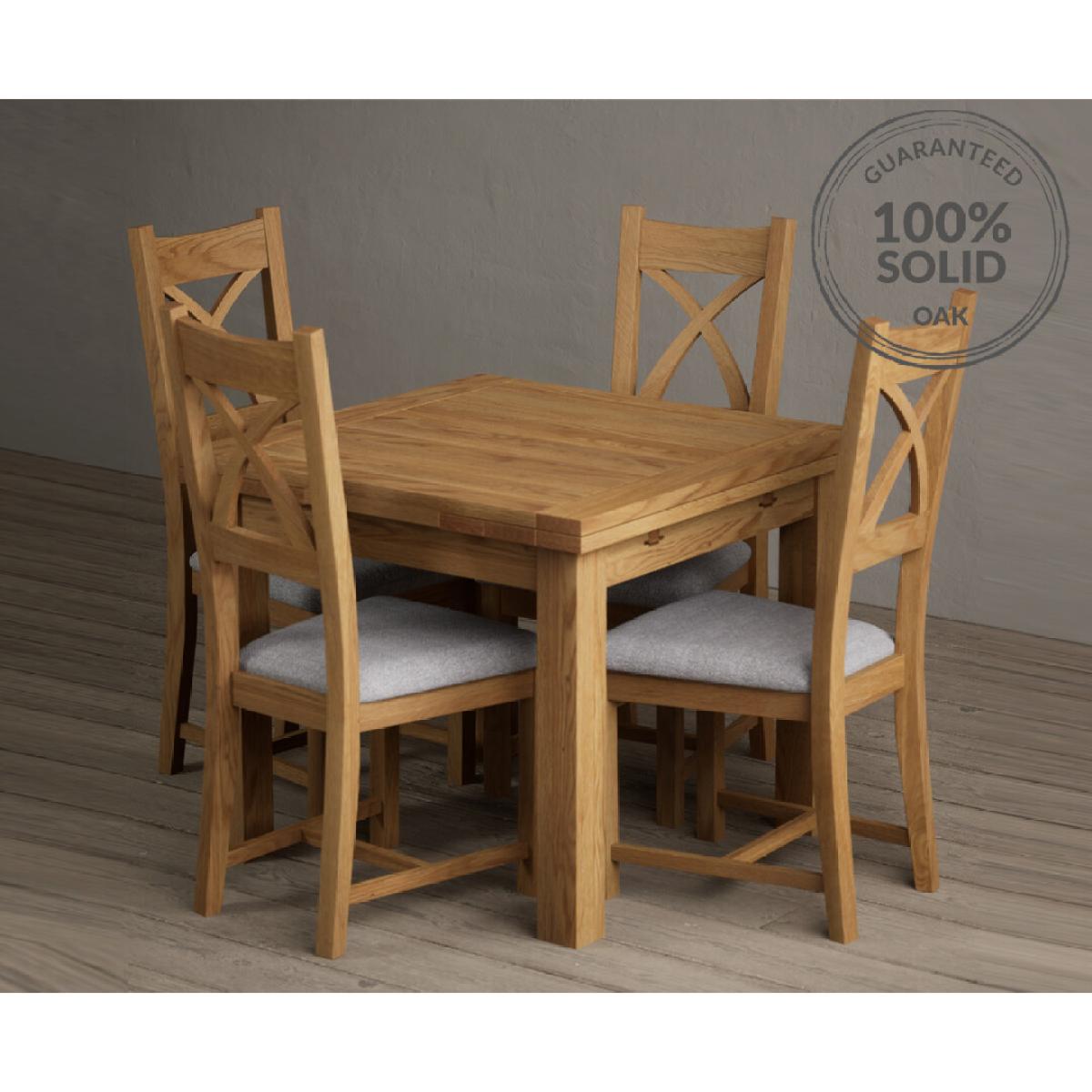 Extending Buxton 90cm Solid Oak Dining Table with 6 Blue Natural Solid Oak Chairs – image 2