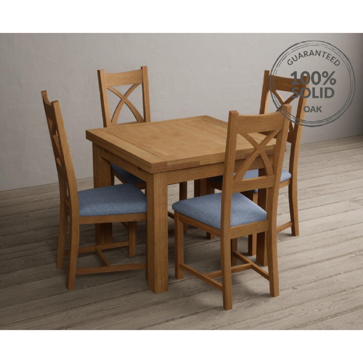 Extending Buxton 90cm Solid Oak Dining Table with 6 Blue Natural Solid Oak Chairs – image 12