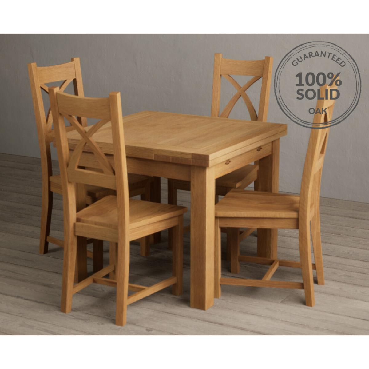 Extending Buxton 90cm Solid Oak Dining Table with 6 Blue Natural Solid Oak Chairs – image 16
