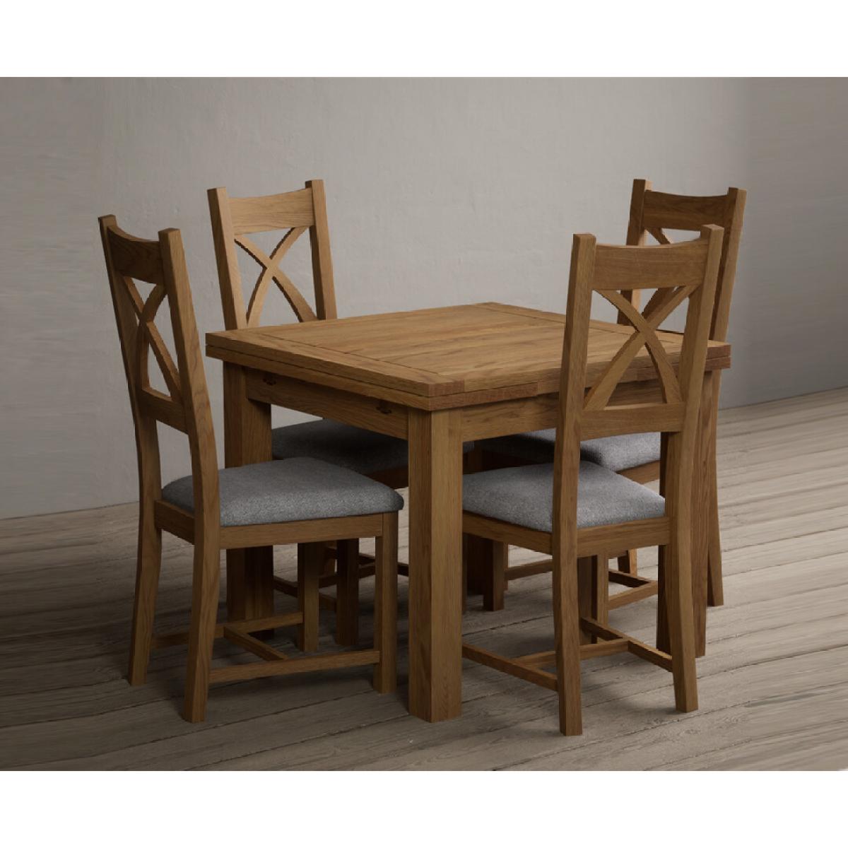 Extending Buxton 90cm Solid Oak Dining Table with 6 Blue Natural Solid Oak Chairs – image 5