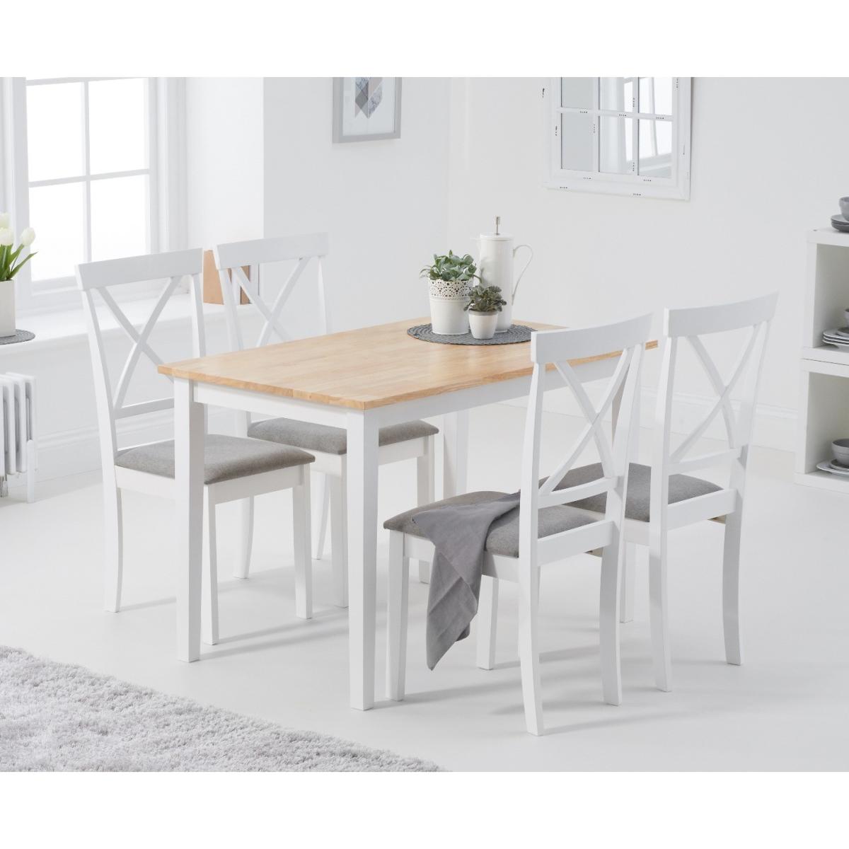 Chiltern 114cm Oak and White Table with Epsom Chairs with Grey Fabric Seats - Oak and White, 4 Chairs – image 1