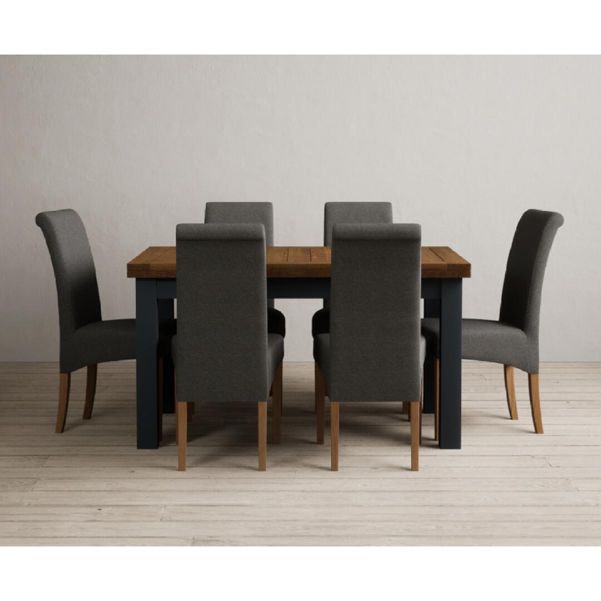Extending Buxton 140cm Oak and Dark Blue Painted Dining Table with 8 Grey Scroll Back Chairs – image 20