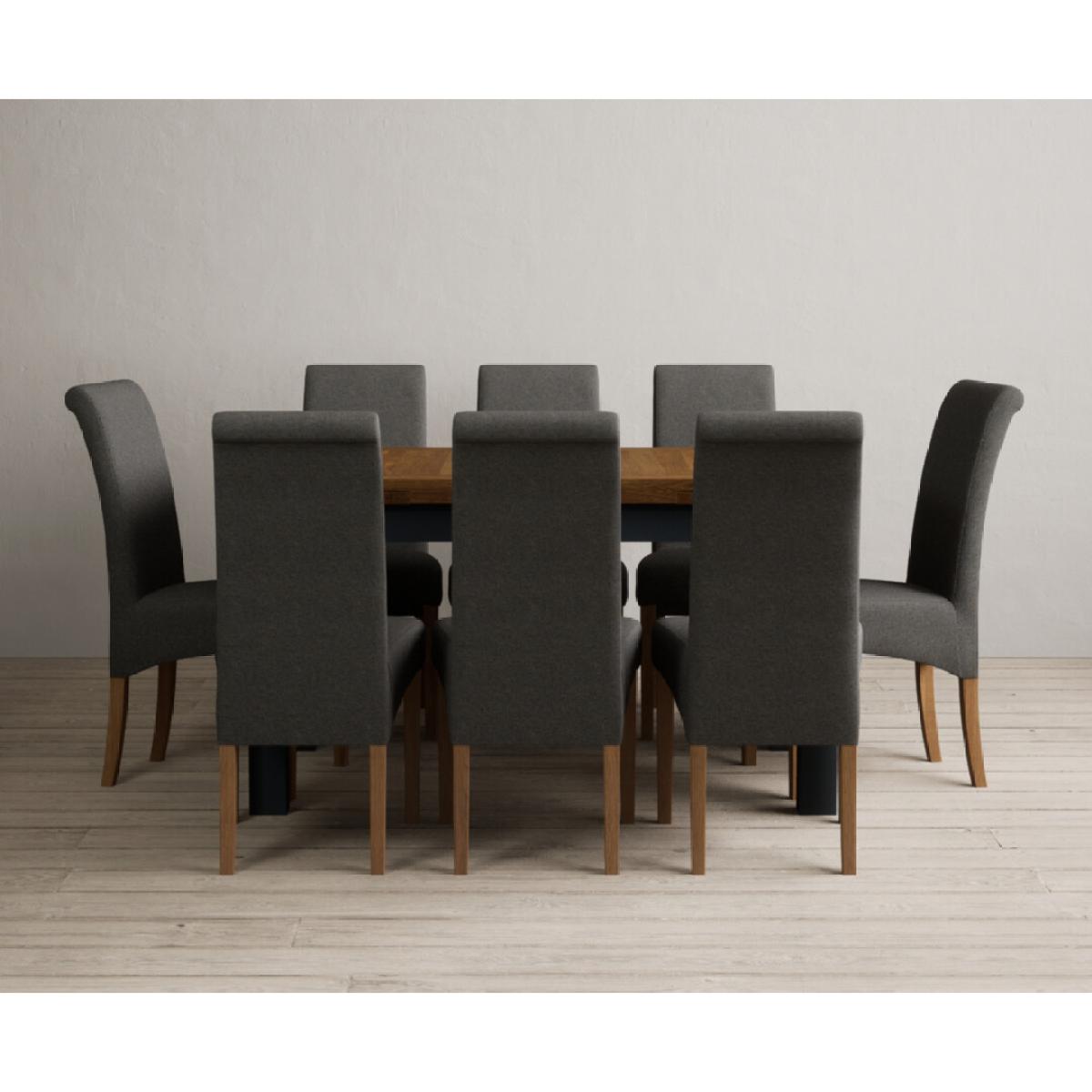 Extending Buxton 140cm Oak and Dark Blue Painted Dining Table with 8 Grey Scroll Back Chairs – image 23